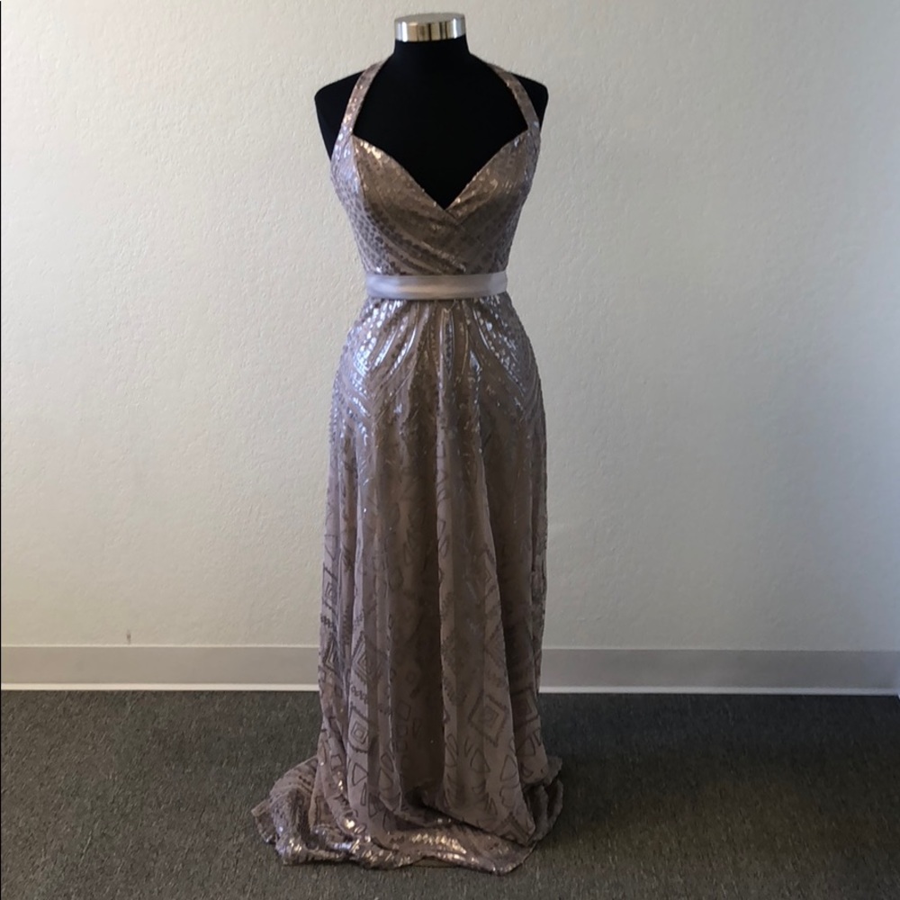 Taupe Grey sequin evening gown